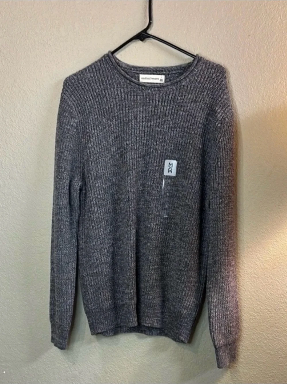 New Mutual Weave Sweater Men’s Gray Crew Neck Casual Preppy Classic Knit Size L